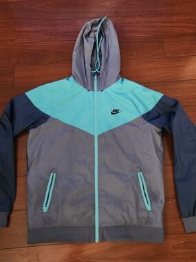 Nike Men’s Hooded Windbreaker Jacket - Teal & Gray
